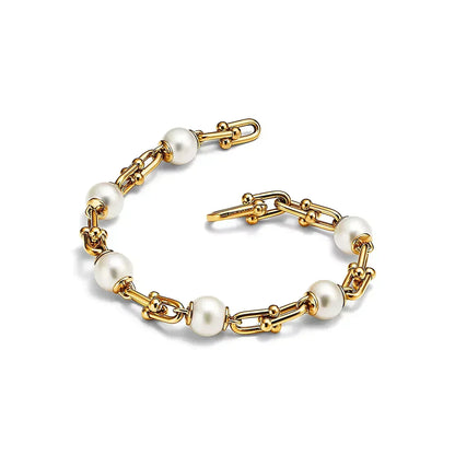 [Resenara Jewelry]LINK BRACELET GOLD WITH FRESHWATER PEARLS