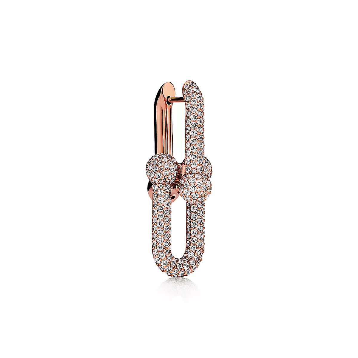 [Resenara Jewelry]LARGE LINK EARRINGS PINK GOLD WITH PAVED DIAMONDS