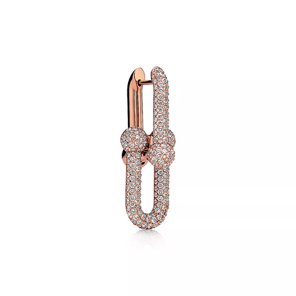 [Resenara Jewelry]LARGE LINK EARRINGS PINK GOLD WITH PAVED DIAMONDS