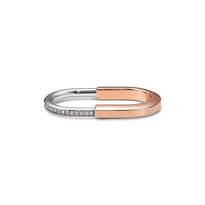 [Resenara Jewelry]LOCK RING TOW-FINGER ROSE AND WHITE GOLD DIAMONDS