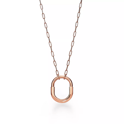 [Resenara Jewelry]LOCK NECKLACE MEDIUM PENDANT PINK GOLD PAVED DIAMONDS