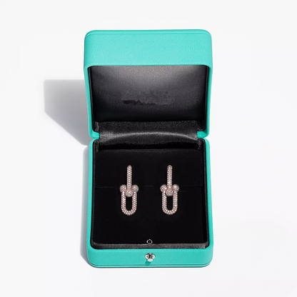 [Resenara Jewelry]LARGE LINK EARRINGS PINK GOLD WITH PAVED DIAMONDS