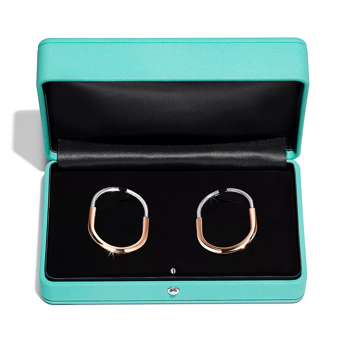 [Resenara Jewelry]LOCK EARRINGS ROSE AND WHITE GOLD DIAMONDS EXTRA LARGE