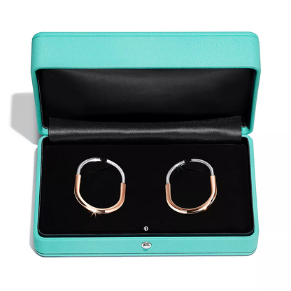 [Resenara Jewelry]LOCK EARRINGS ROSE AND WHITE GOLD DIAMONDS EXTRA LARGE