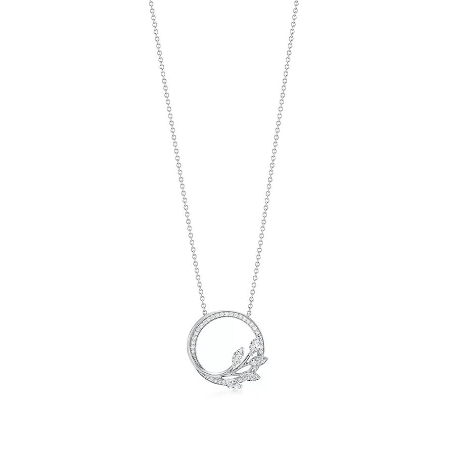 [Resenara Jewelry]DIAMOND VINE CIRCLE PENDANT PLATINUM NECKLACE