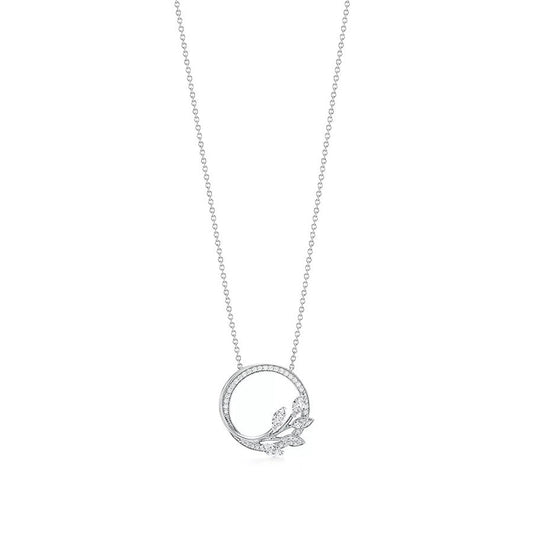 [Resenara Jewelry]DIAMOND VINE CIRCLE PENDANT PLATINUM NECKLACE