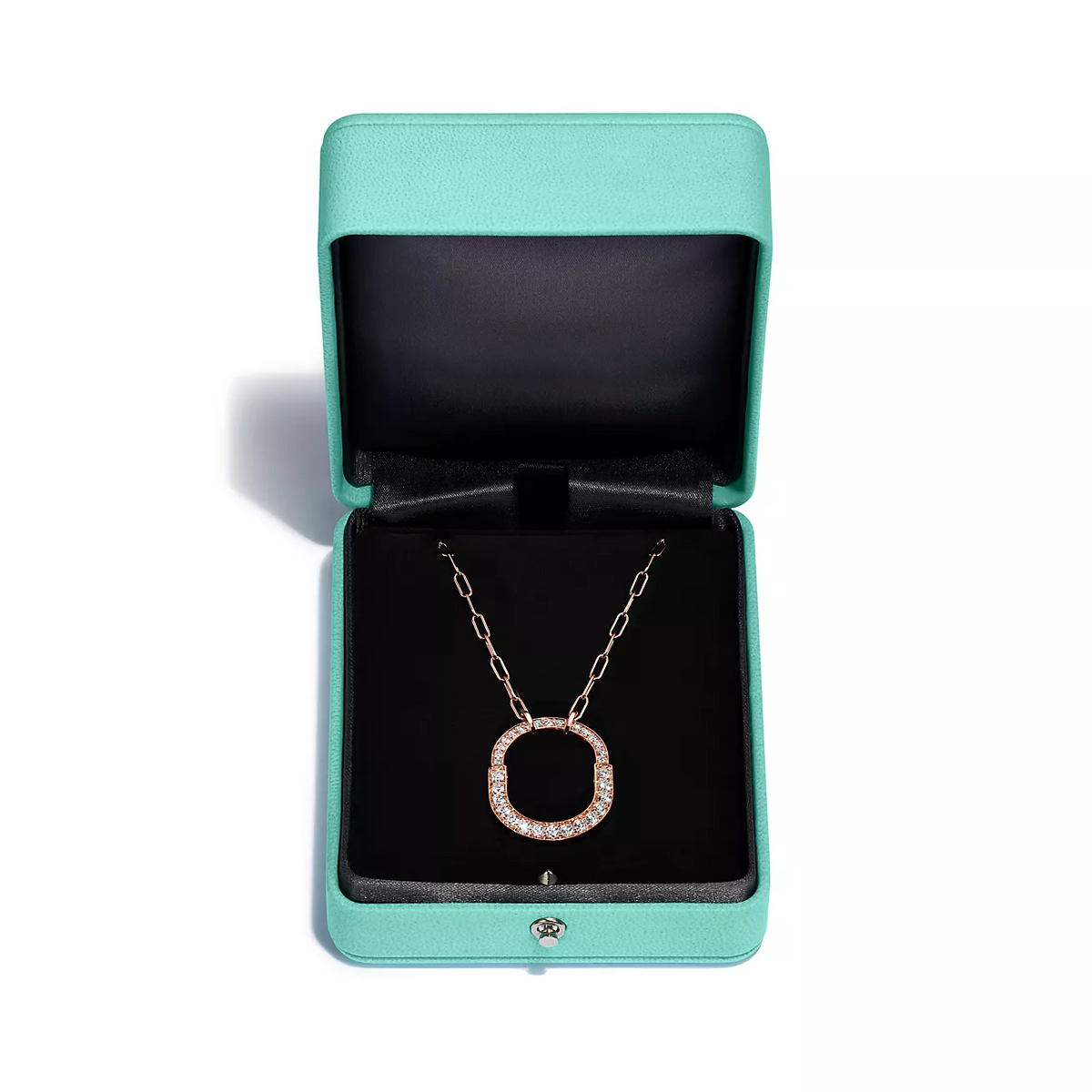 [Resenara Jewelry]LOCK NECKLACE MEDIUM PENDANT PINK GOLD PAVED DIAMONDS
