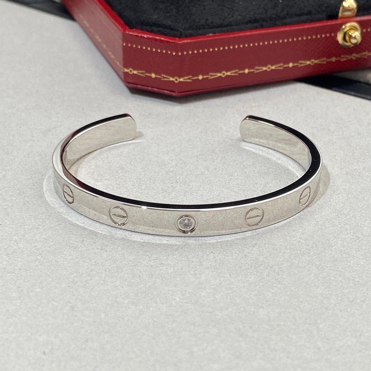 [Renovia Jewelry]LOVE BRACELET 6.1MM 1 DIAMOND OPEN CUFF