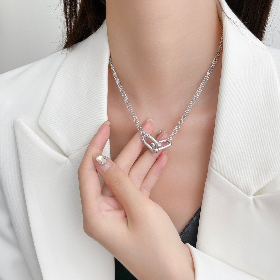 [Resenara Jewelry]HARDWEAR DIAMOND PEDANT DOUBLE CHAIN NECKLACE