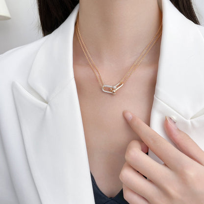 [Resenara Jewelry]HARDWEAR DIAMOND PEDANT DOUBLE CHAIN NECKLACE
