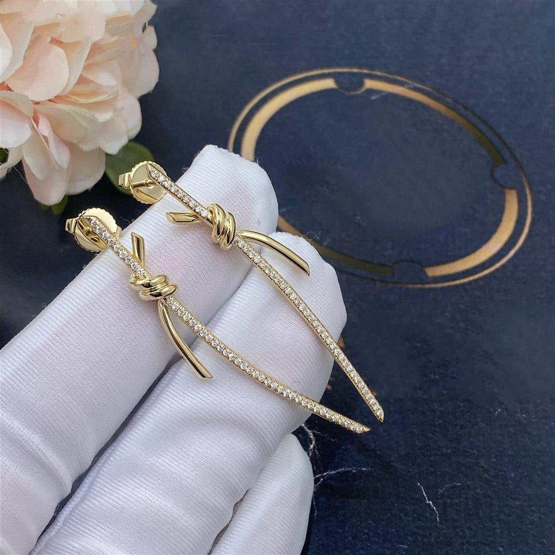 [Resenara Jewelry]KNOT DROP EARRINGS IN YELLOW GOLD WITH DIAMONDS