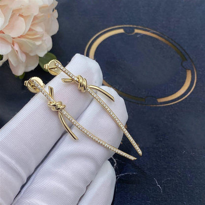 [Resenara Jewelry]KNOT DROP EARRINGS IN YELLOW GOLD WITH DIAMONDS