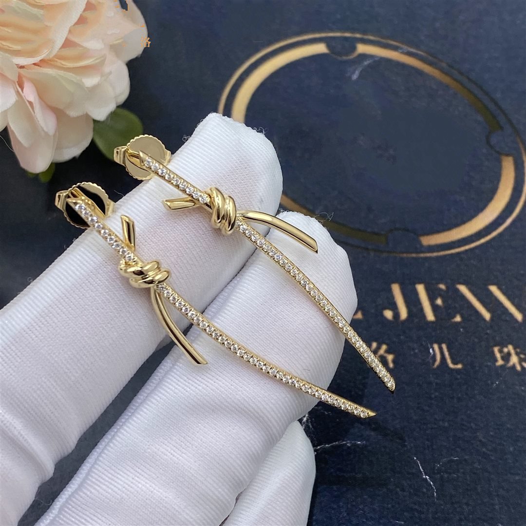 [Resenara Jewelry]KNOT DROP EARRINGS IN YELLOW GOLD WITH DIAMONDS