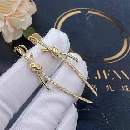 [Resenara Jewelry]KNOT DROP EARRINGS IN YELLOW GOLD WITH DIAMONDS