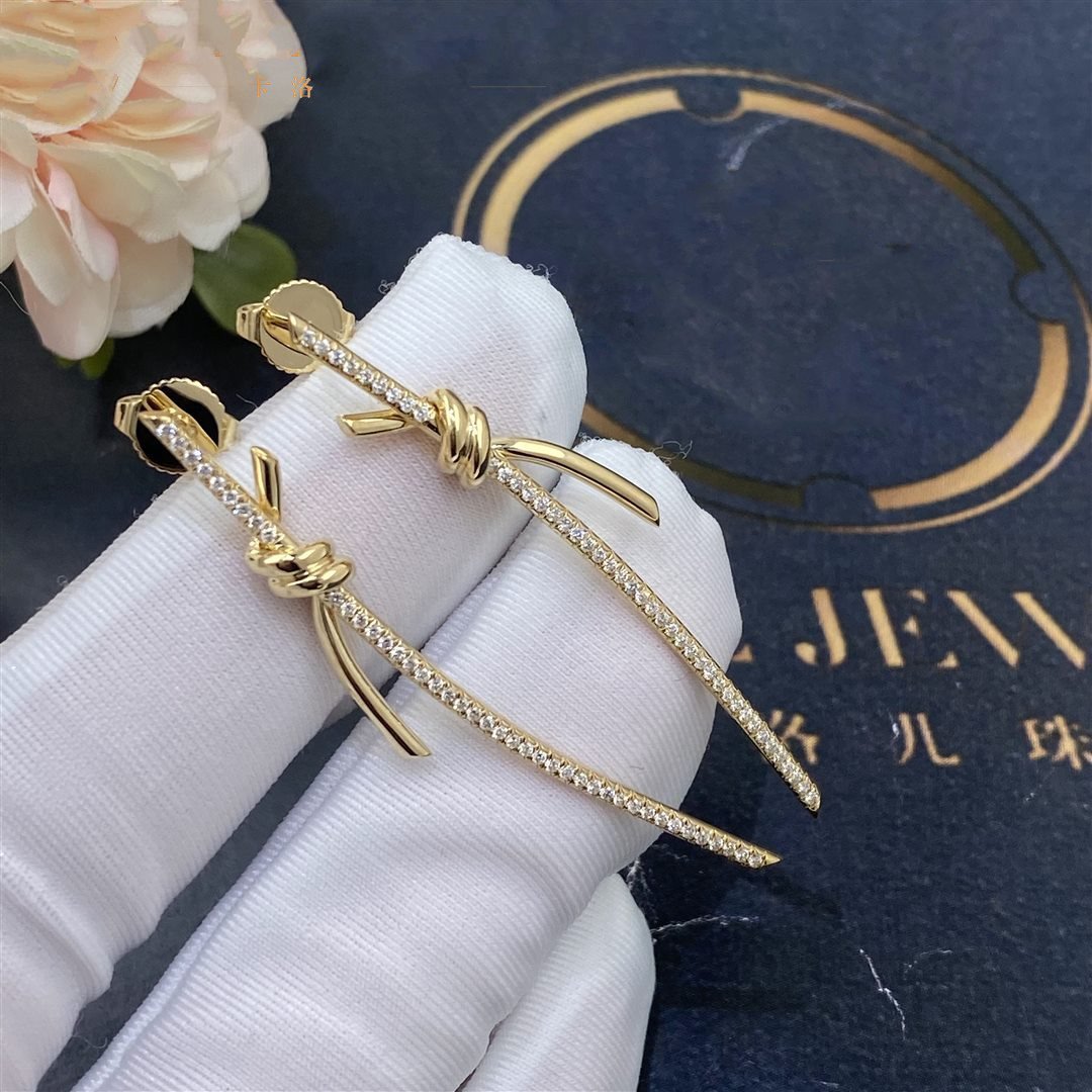 [Resenara Jewelry]KNOT DROP EARRINGS IN YELLOW GOLD WITH DIAMONDS