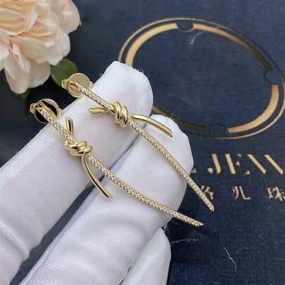 [Resenara Jewelry]KNOT DROP EARRINGS IN YELLOW GOLD WITH DIAMONDS