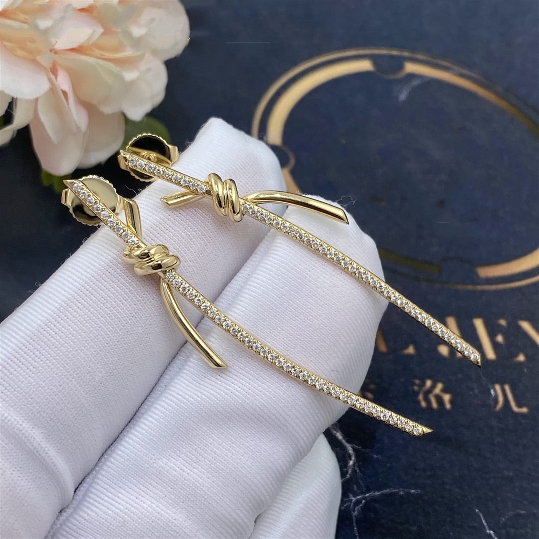 [Resenara Jewelry]KNOT DROP EARRINGS IN YELLOW GOLD WITH DIAMONDS