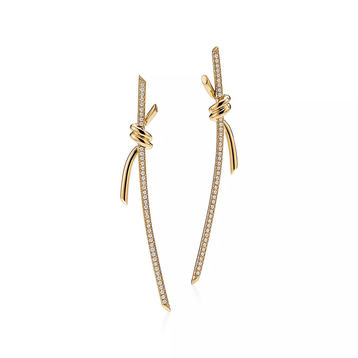 [Resenara Jewelry]KNOT DROP EARRINGS IN YELLOW GOLD WITH DIAMONDS