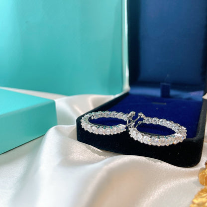 [Resenara Jewelry]SILVER DIAMOND HOOP EARRINGS