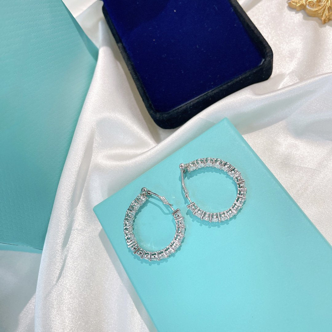 [Resenara Jewelry]SILVER DIAMOND HOOP EARRINGS