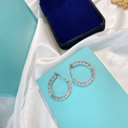[Resenara Jewelry]SILVER DIAMOND HOOP EARRINGS