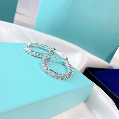 [Resenara Jewelry]SILVER DIAMOND HOOP EARRINGS