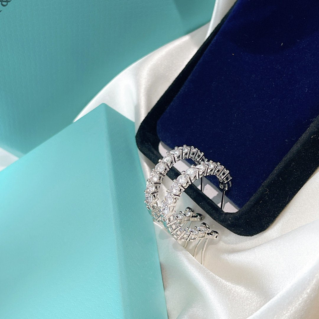[Resenara Jewelry]SILVER DIAMOND HOOP EARRINGS