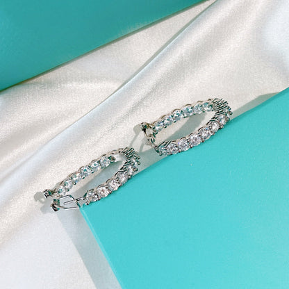 [Resenara Jewelry]SILVER DIAMOND HOOP EARRINGS