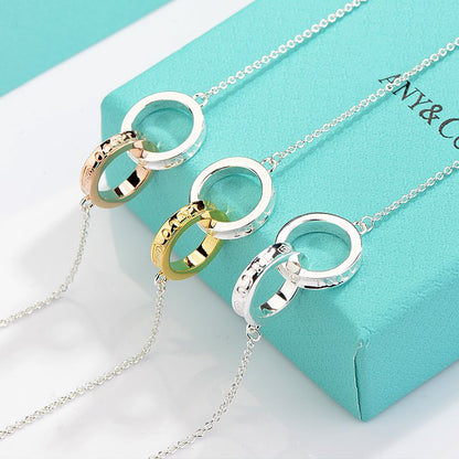 [Resenara Jewelry]NECKLACE FEMALE DOUBLE RING DOUBLE CIRCLE COUPLE PENDANT