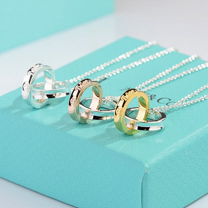 [Resenara Jewelry]NECKLACE FEMALE DOUBLE RING DOUBLE CIRCLE COUPLE PENDANT