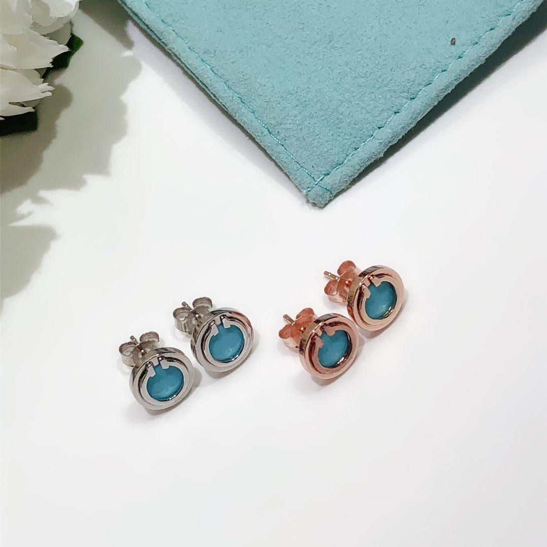 [Resenara Jewelry]TURQUOISE CIRCLE WHITE GOLD EARRINGS