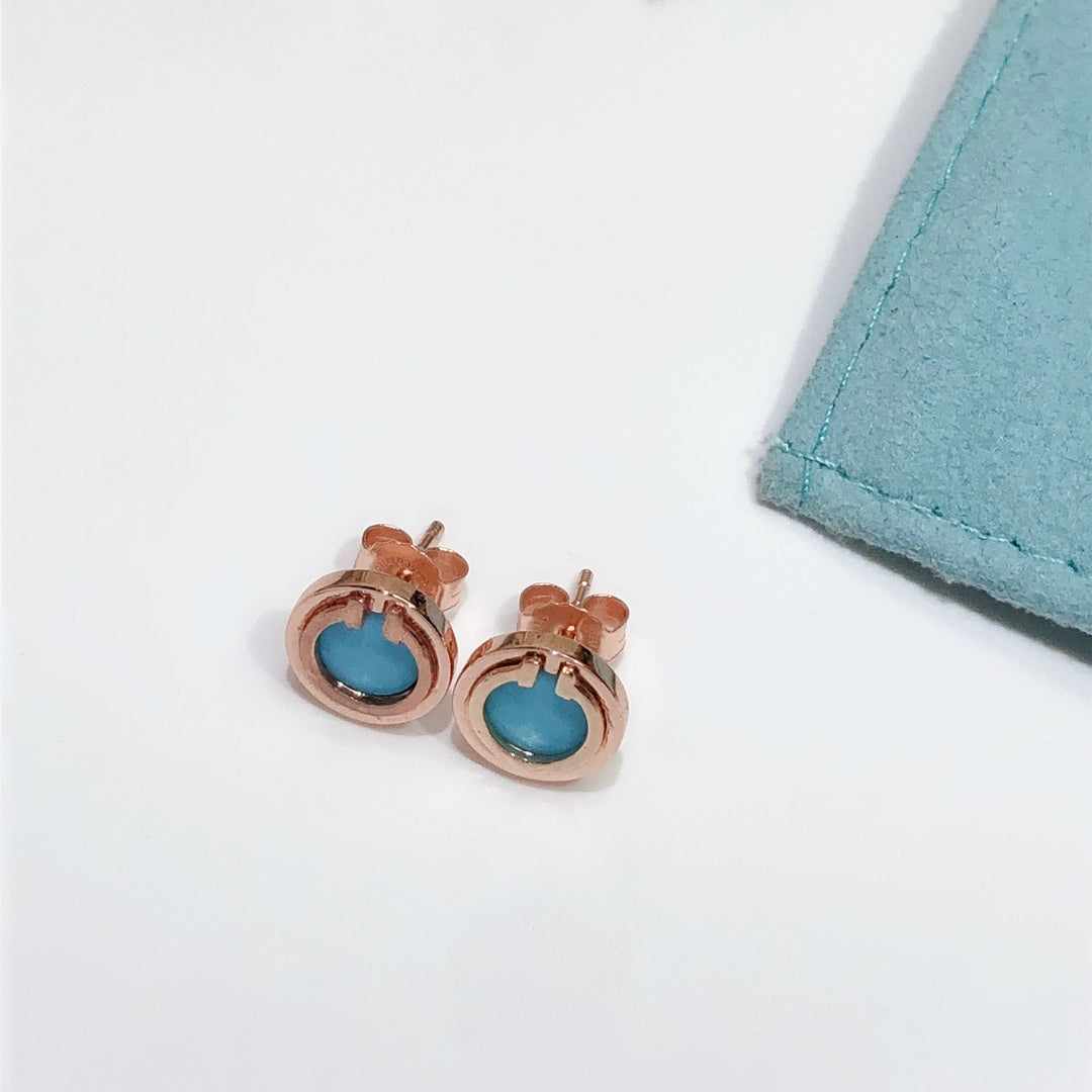[Resenara Jewelry]TURQUOISE CIRCLE WHITE GOLD EARRINGS