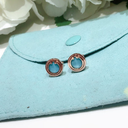 [Resenara Jewelry]TURQUOISE CIRCLE WHITE GOLD EARRINGS