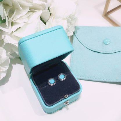 [Resenara Jewelry]TURQUOISE CIRCLE WHITE GOLD EARRINGS
