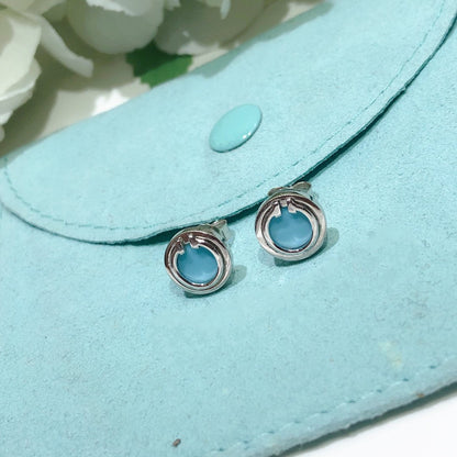 [Resenara Jewelry]TURQUOISE CIRCLE WHITE GOLD EARRINGS