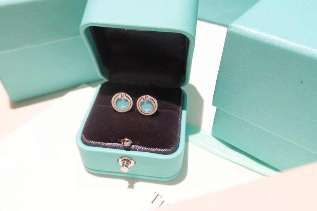[Resenara Jewelry]TURQUOISE CIRCLE WHITE GOLD EARRINGS