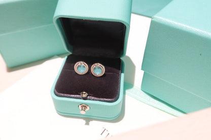 [Resenara Jewelry]TURQUOISE CIRCLE WHITE GOLD EARRINGS