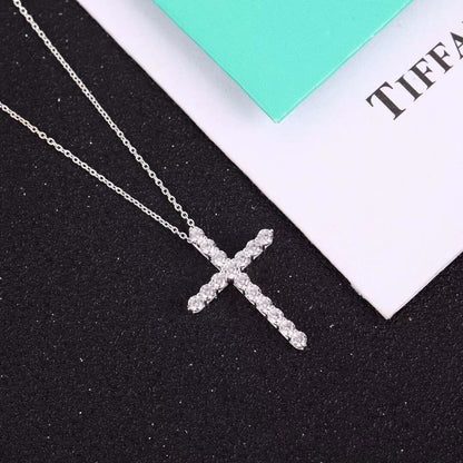 [Resenara Jewelry]MOISSANITE STONE CROSS PENDANT NECKLACE SIMULATED DIAMOND CROSS CHOKER