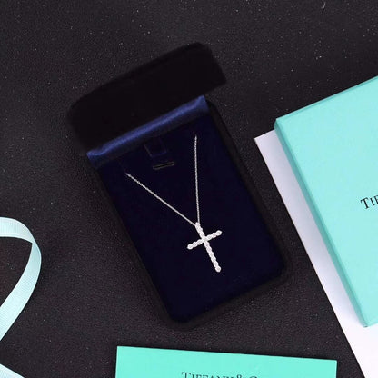 [Resenara Jewelry]MOISSANITE STONE CROSS PENDANT NECKLACE SIMULATED DIAMOND CROSS CHOKER
