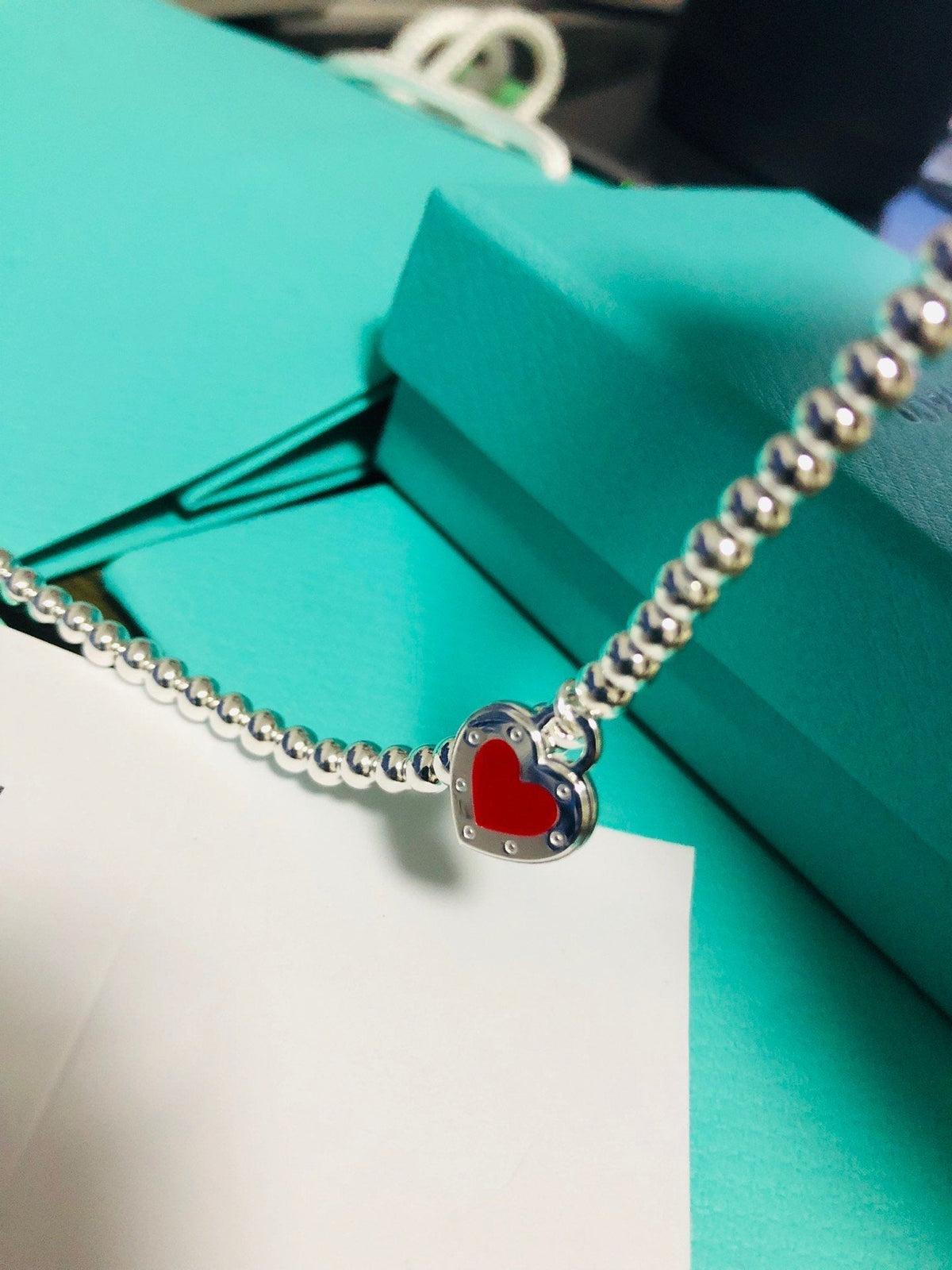 [Resenara Jewelry]LOVE TIFFANY RED HEART TAG BEAD BRACELET