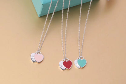 [Resenara Jewelry]DOUBLE HEART TAG PENDANT SILVER MINI NECKLACE