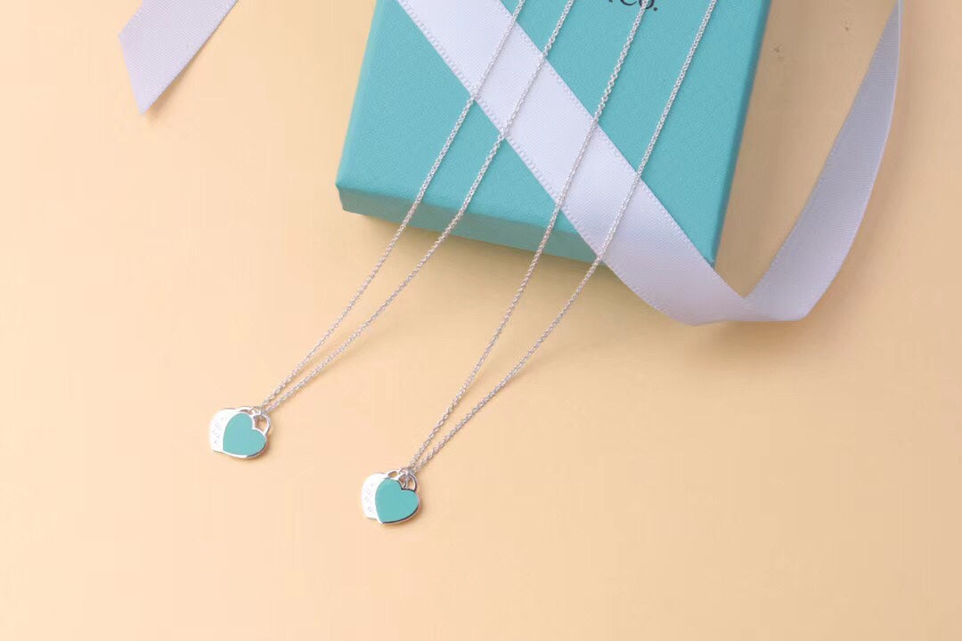 [Resenara Jewelry]DOUBLE HEART TAG PENDANT SILVER MINI NECKLACE