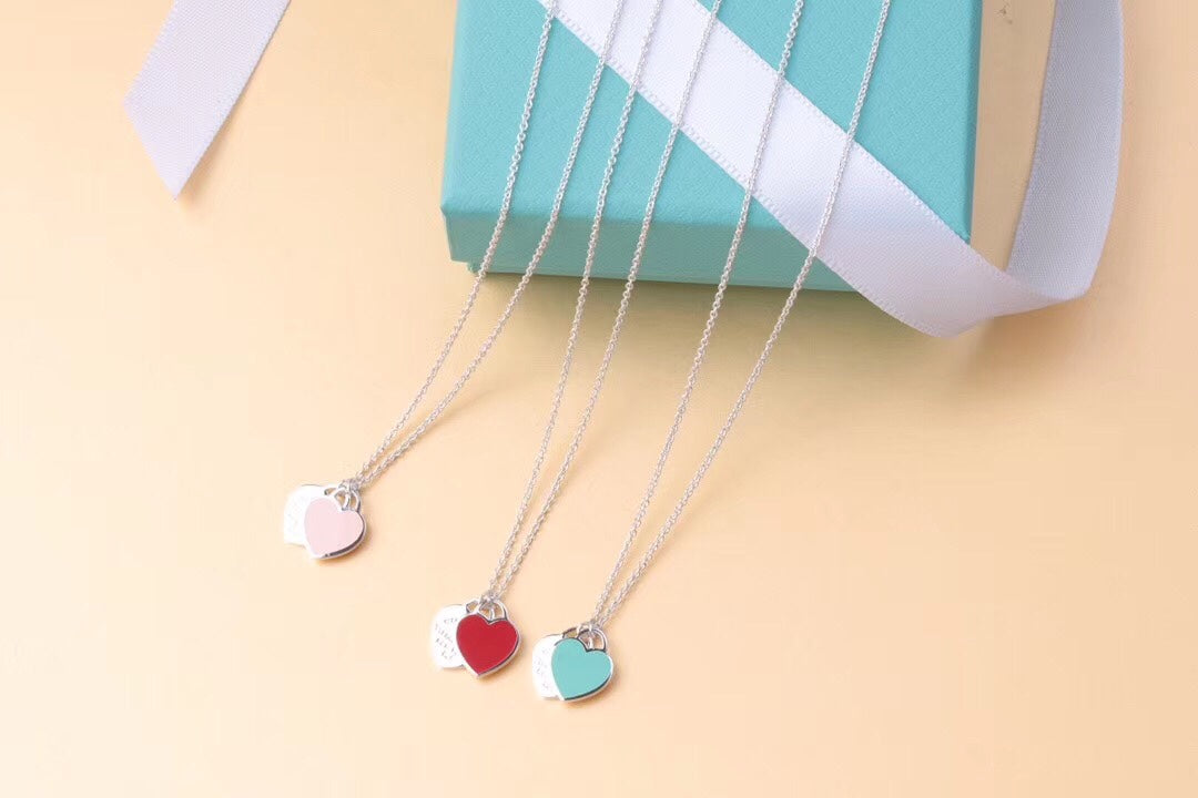 [Resenara Jewelry]DOUBLE HEART TAG PENDANT SILVER MINI NECKLACE