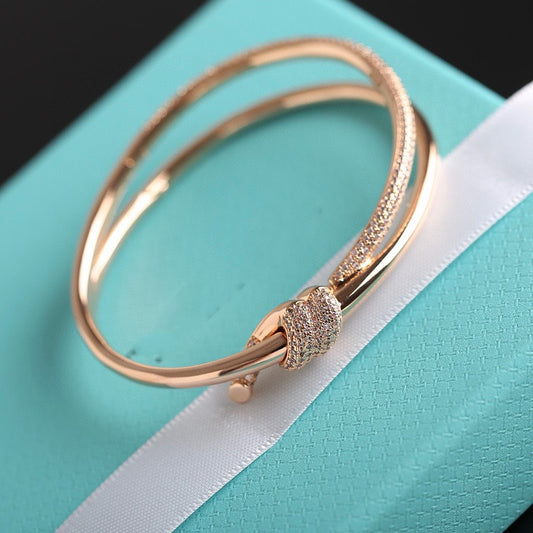[Resenara Jewelry]KNOT DOUBLE ROW PINK GOLD DIAMOND BRACELET