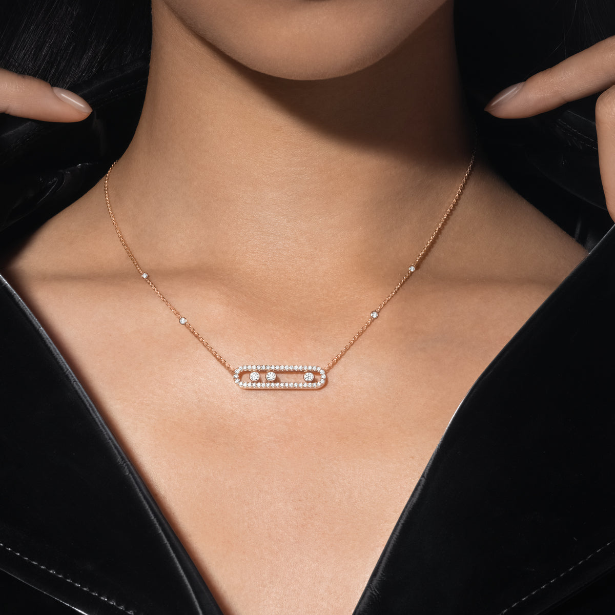 [Renovia Jewelry] Move Pave_ Rose Gold Diamond Necklace