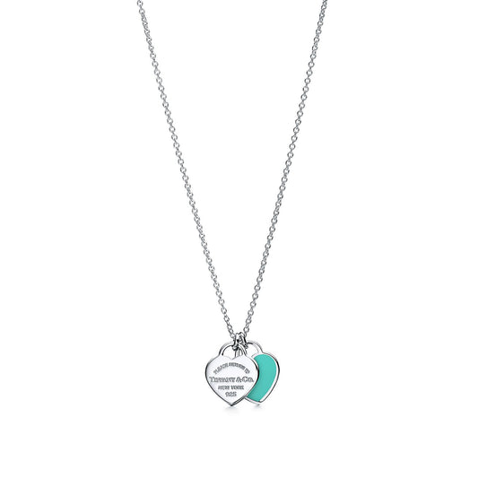 [Resenara Jewelry]DOUBLE HEART TAG PENDANT SILVER MINI NECKLACE