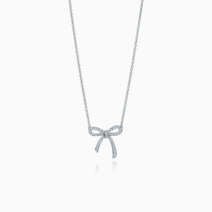 [Resenara Jewelry]RIBBON NECKLACE BOW PENDANT DIAMOND CHARM CHAIN