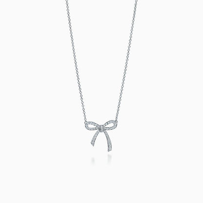[Resenara Jewelry]RIBBON NECKLACE BOW PENDANT DIAMOND CHARM CHAIN