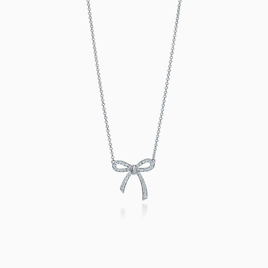 [Resenara Jewelry]RIBBON NECKLACE BOW PENDANT DIAMOND CHARM CHAIN