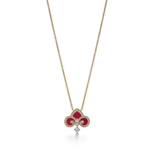 [Resenara Jewelry]FLEUR DE LIS PINK GOLD DIAMOND NECKLACE